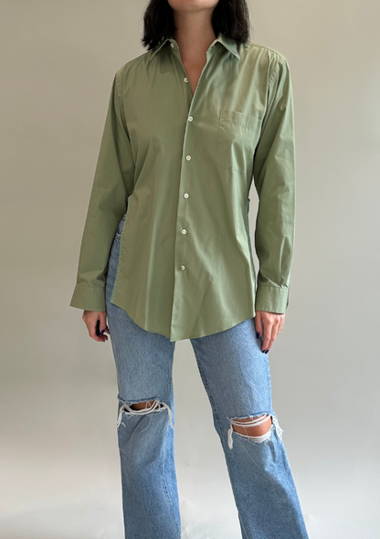 Vintage Upcycled Green Button Down with Side Detailing