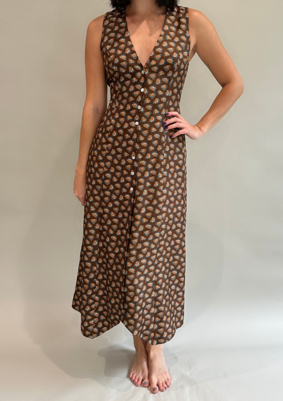 Doen Brown Button Patterned Dress The Archive Project Doen Brown Button Patterned Dress The Archive Project