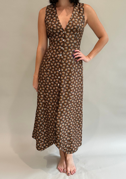 Doen Brown Button Patterned Dress