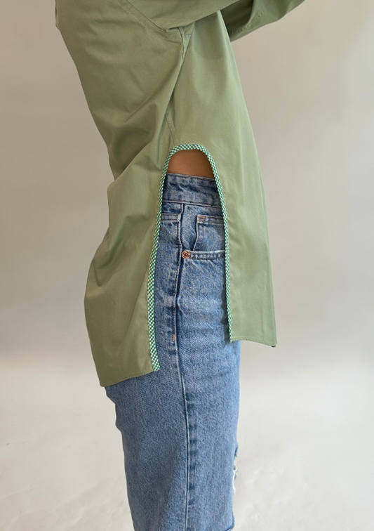 Vintage Upcycled Green Button Down with Side Detailing