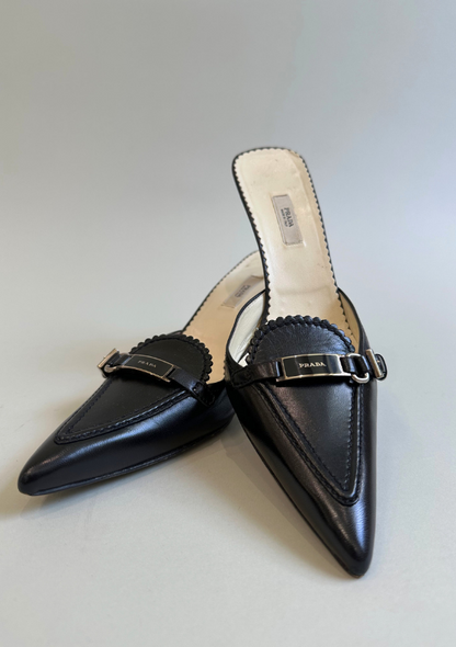 Vintage Prada Point Toe Mules with Buckle