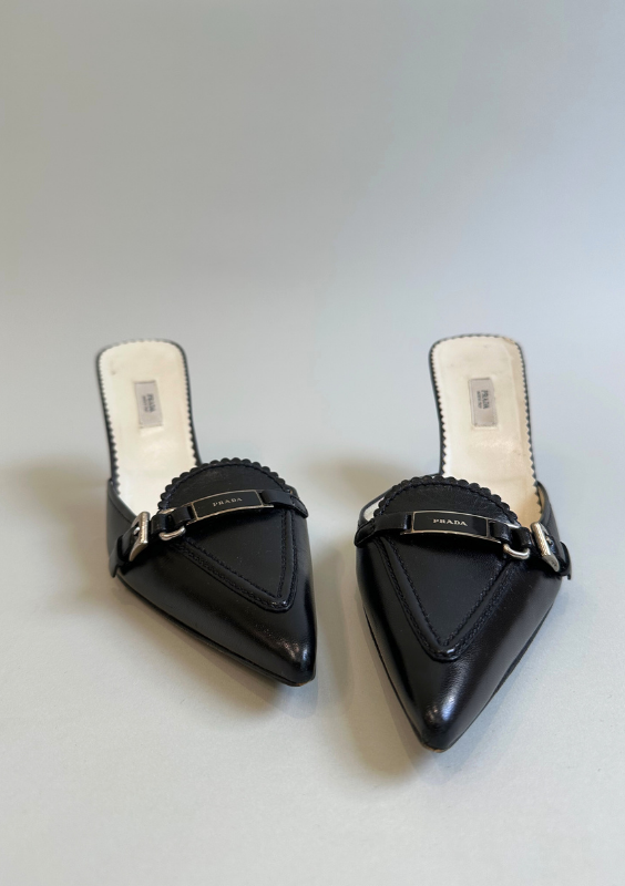 Vintage Prada Point Toe Mules with Buckle