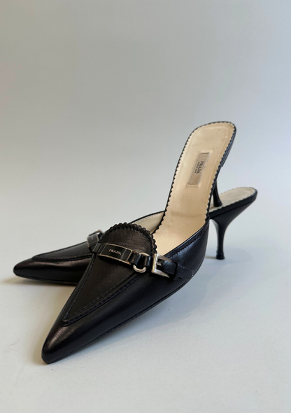 Vintage Prada Point Toe Mules with Buckle