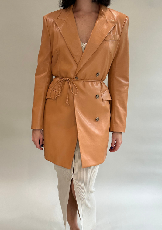 Nanushka Tan Faux Leather Blazer Jacket