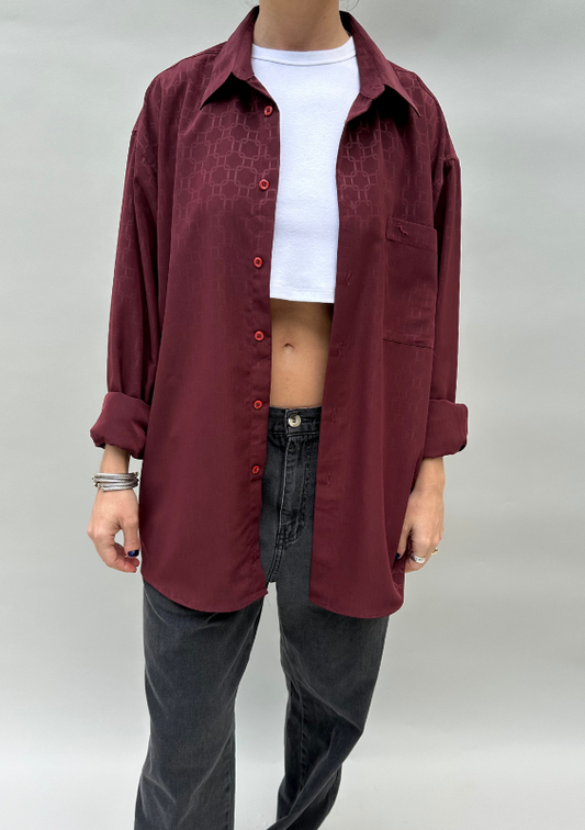 Vintage Men's Burgundy Silk Oversized Button Down