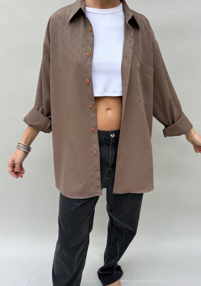 Vintage Taupe Silk Oversized Button Down