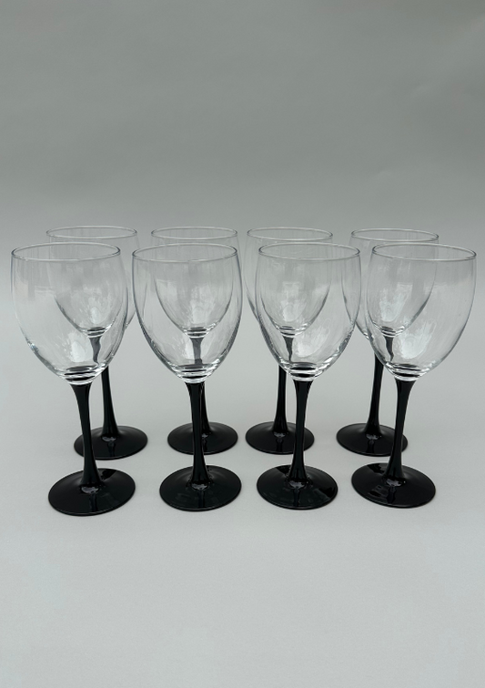 Vintage Wine Glassware with Black Stem Set of 8