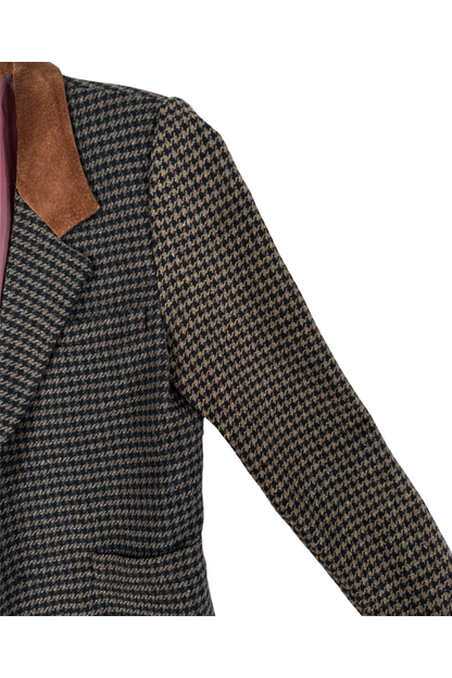 Vintage Houndstooth Blazer with Suede Collar