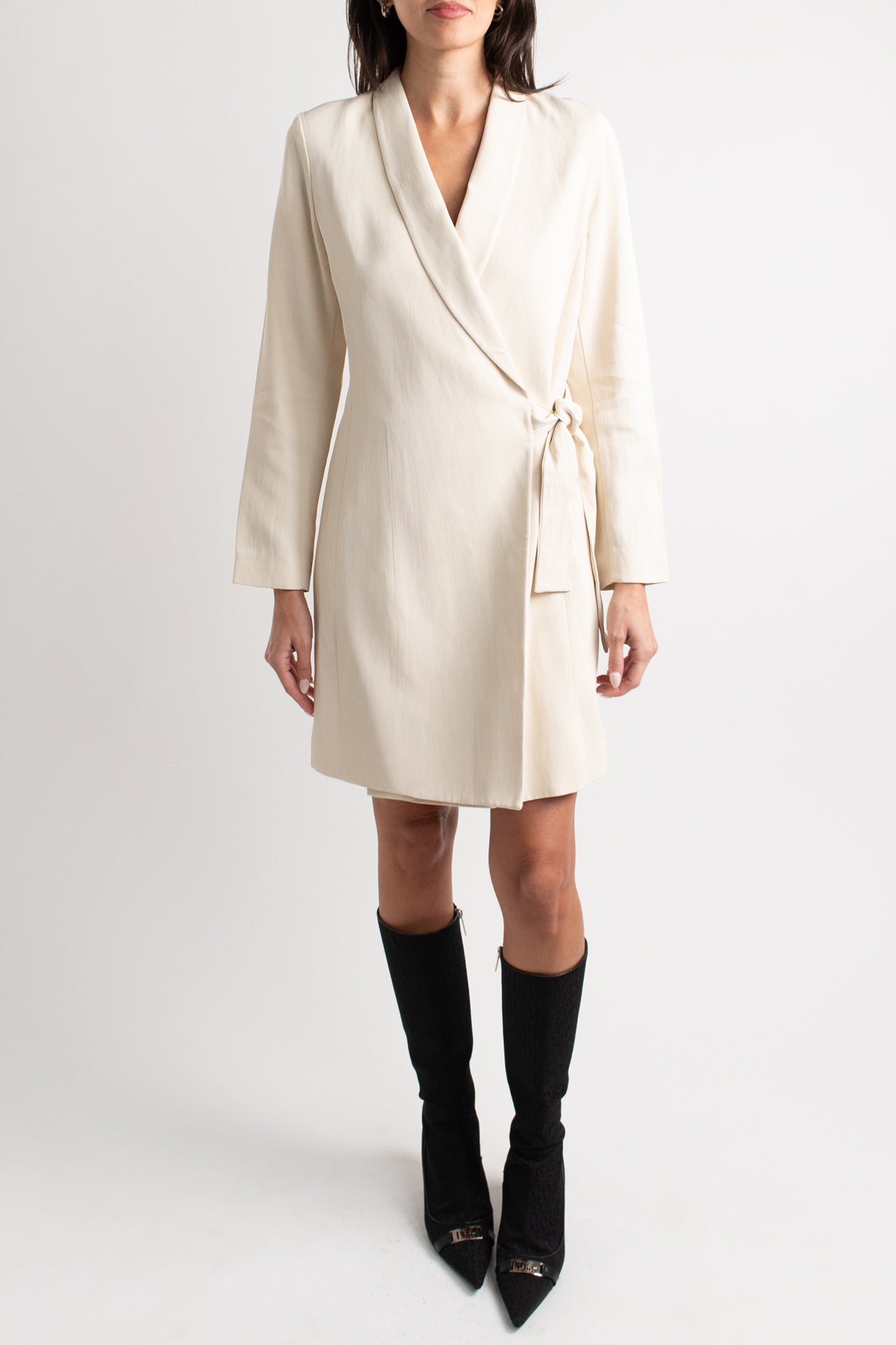 Massimo Dutti Cream Collared Wrap Dress