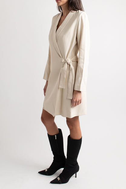 Massimo Dutti Cream Collared Wrap Dress