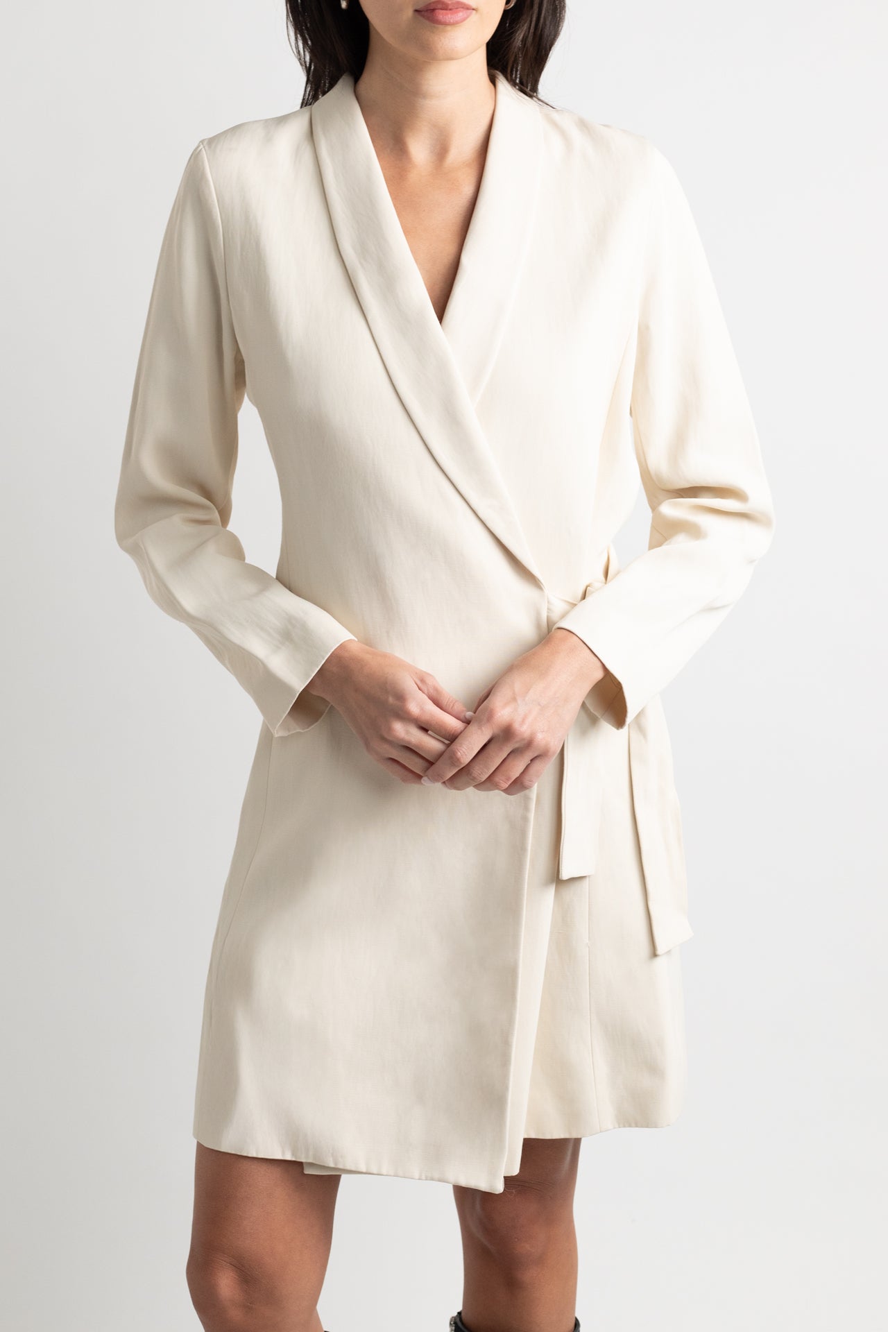 Massimo Dutti Cream Collared Wrap Dress