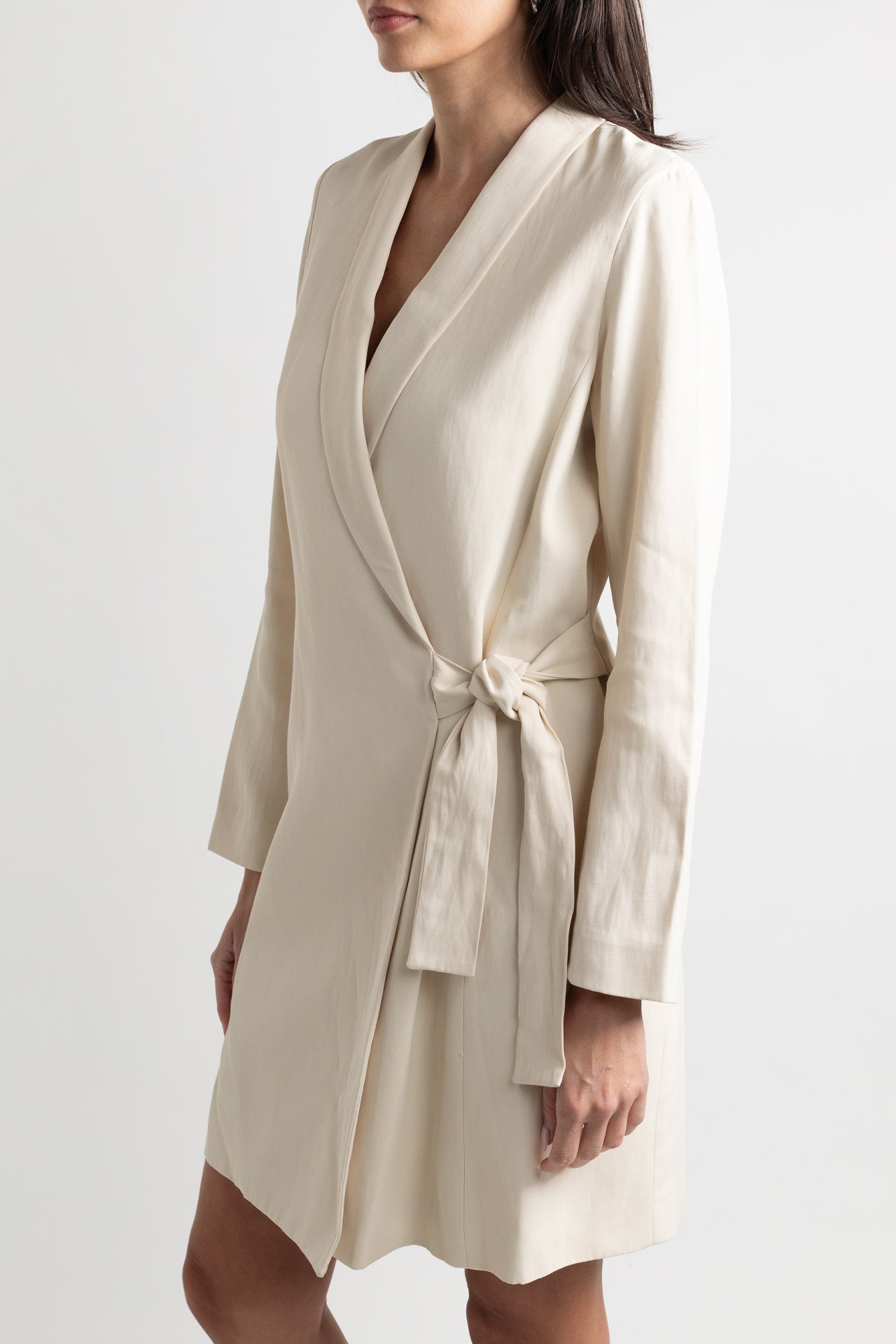 Massimo Dutti Cream Collared Wrap Dress