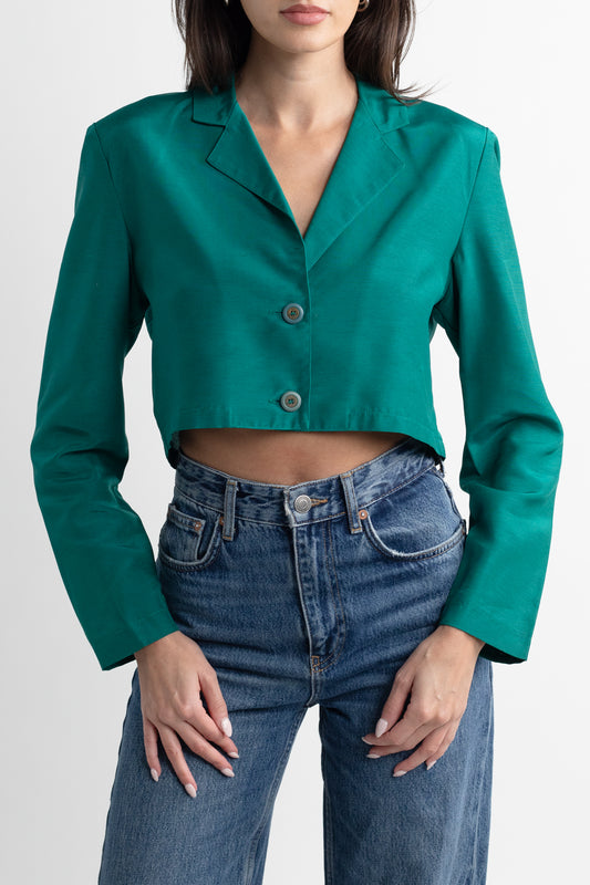 Vintage Teal Cropped Blazer