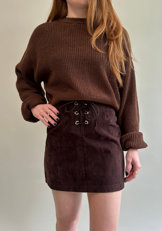 Vintage 1990's Express Brown Suede Mini Skirt