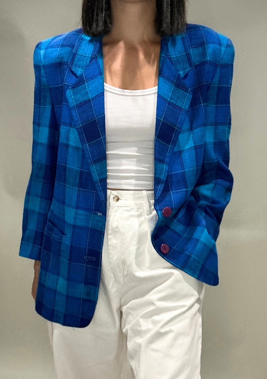 Vintage Blue Checkered Blazer