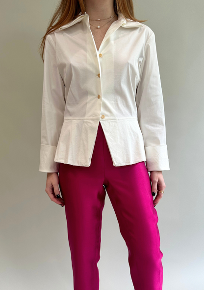 Vintage Kenzo White Peplum Button Down Shirt