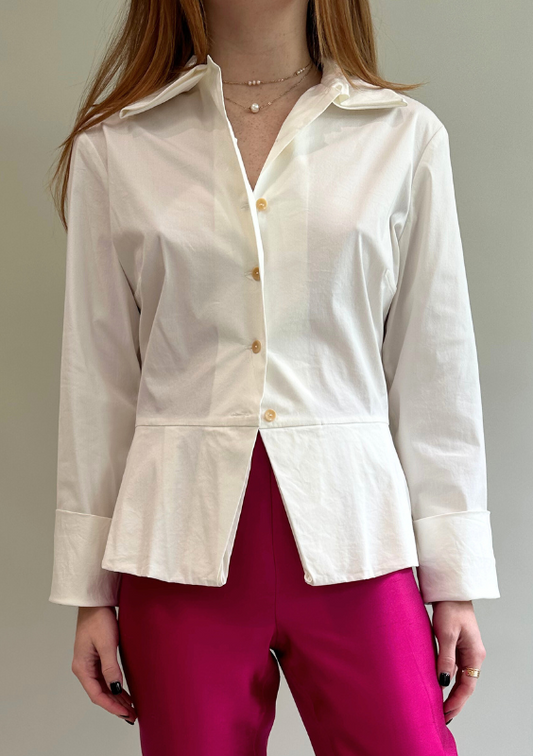 Vintage Kenzo White Peplum Button Down Shirt