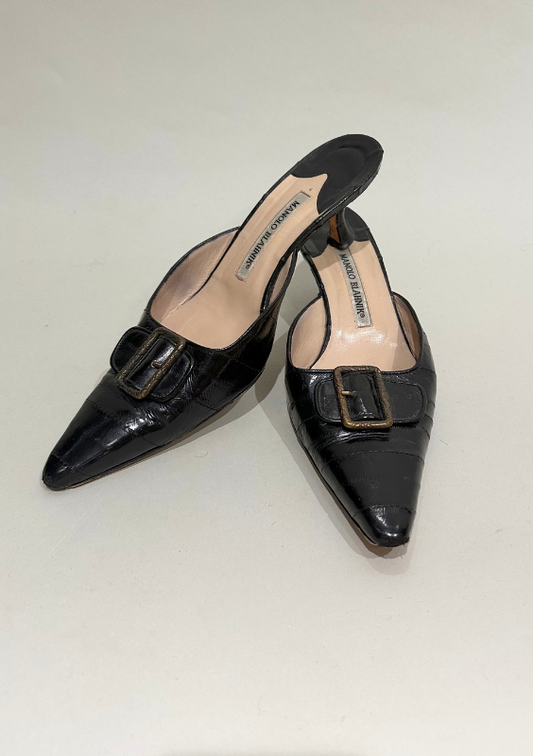 Vintage Black Manolo Blahnik Kitten Mules