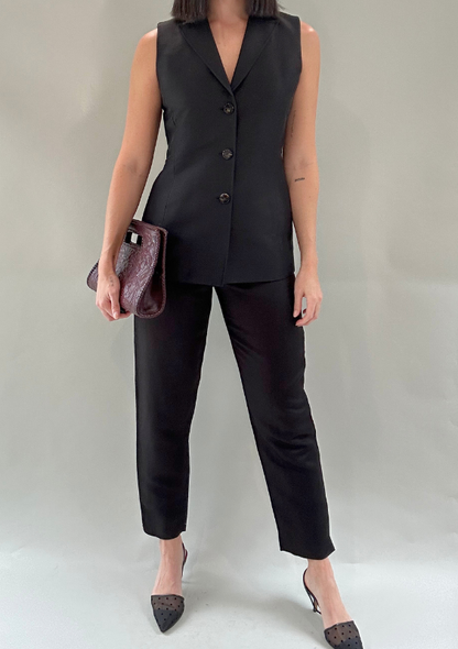 Vintage Black Linen Vest Top