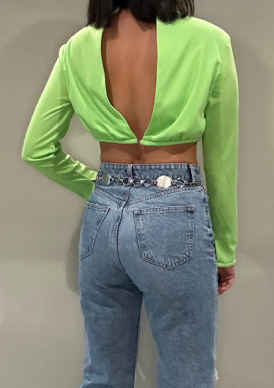 Vintage Neon Green Long Sleeve Crop Top