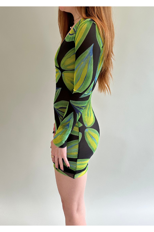 Louisa Ballou Tropical Plunge Jersey Mini Dress