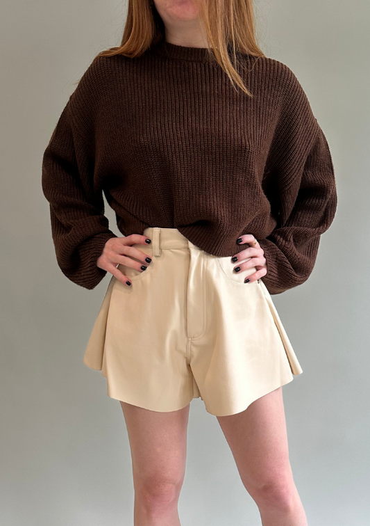 WeWoreWhat Cream Pleather Shorts