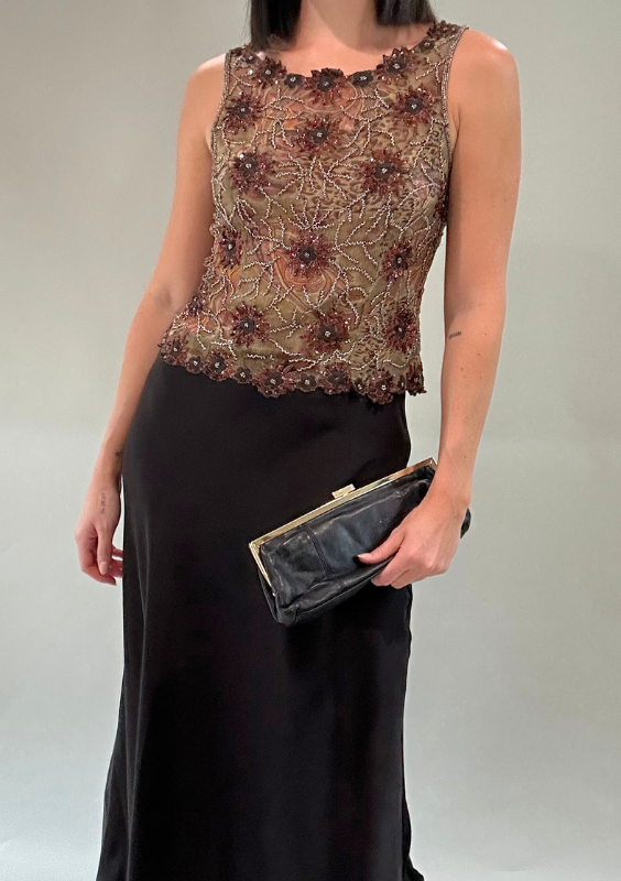 Vintage Brown Beaded Silk Sheer Top – The Archive Project