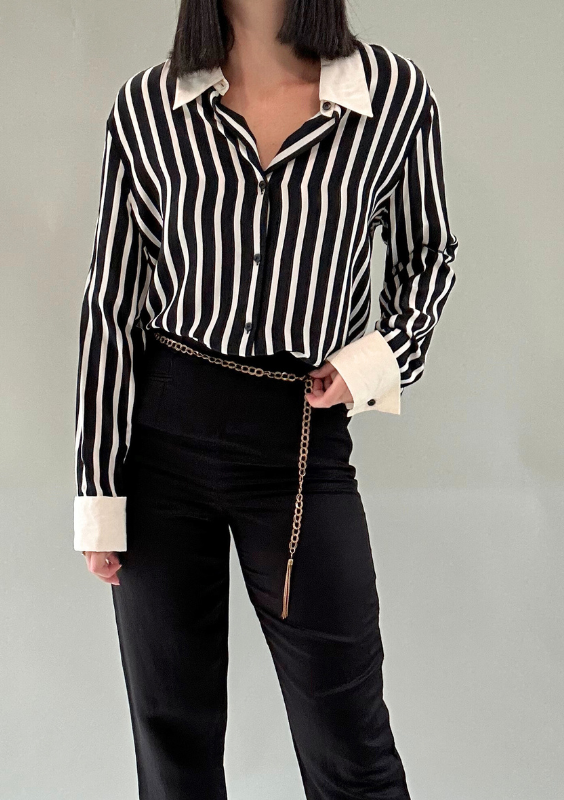 Vintage Striped Silk Button Down Blouse