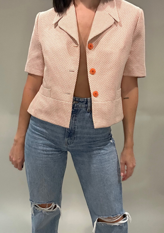 Vintage Short Sleeve Blazer Style Button Top