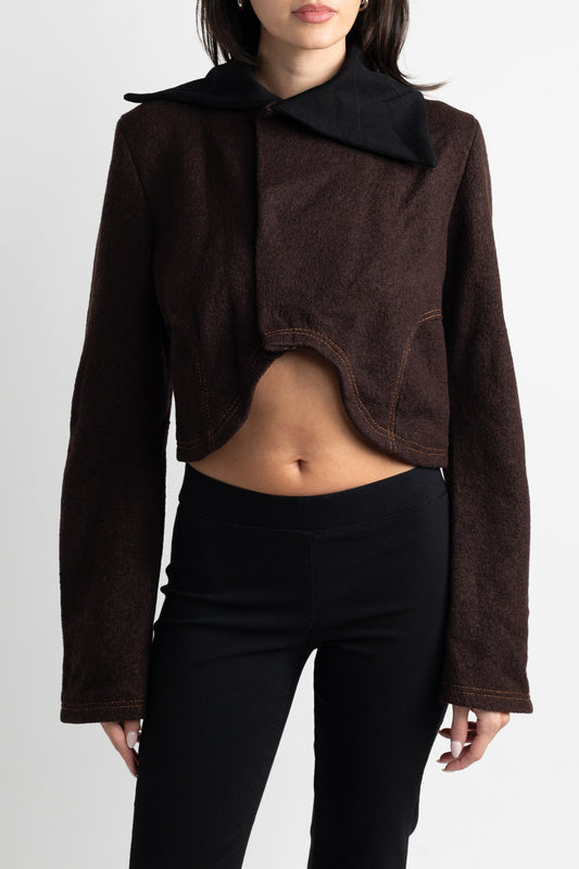 Brown Wool Cropped Cardigan