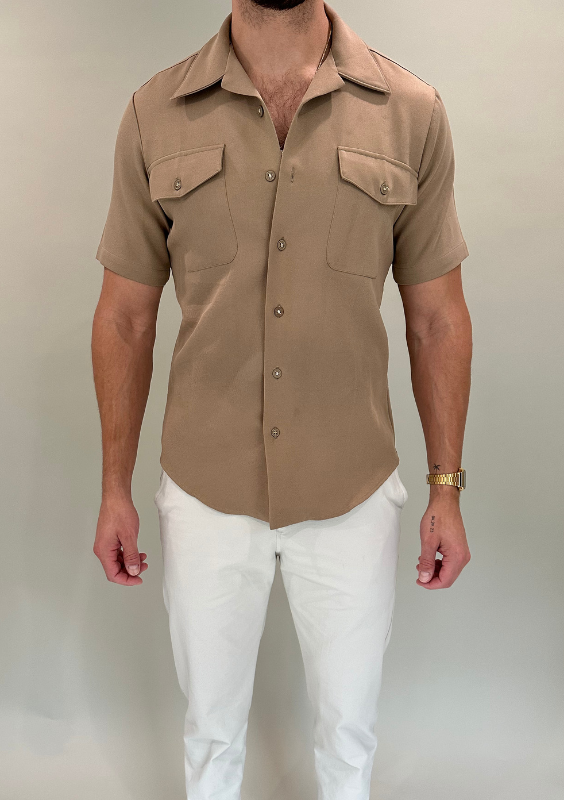 Vintage Creighton Taupe Short Sleeve Button Down