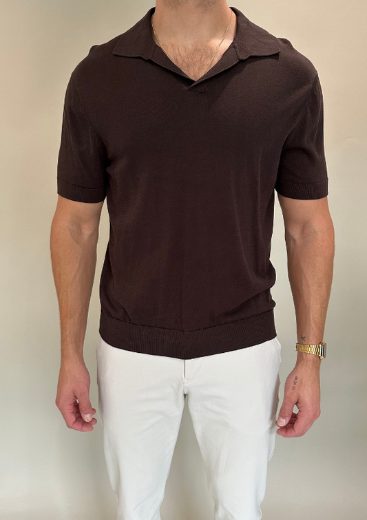 Suit Supply Brown Buttonless Polo Shirt