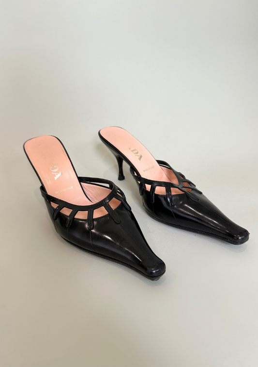 Vintage Prada Black Point Toe Mules