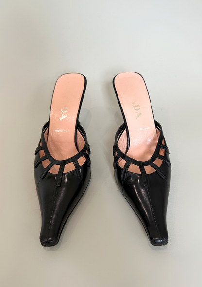 Vintage Prada Black Point Toe Mules