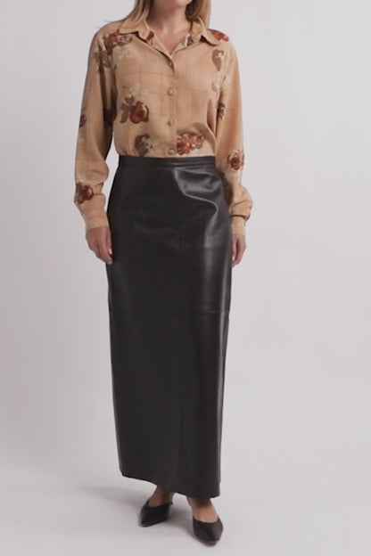 Brown Leather Midi Skirt