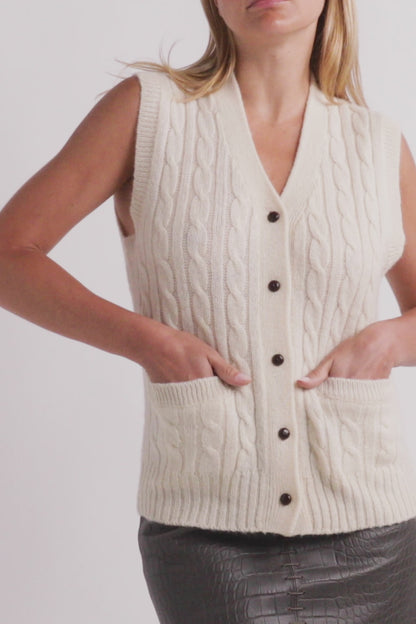 Vintage White Cable Knit Vest