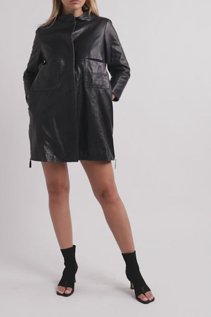 Vintage Long Leather Trench Jacket