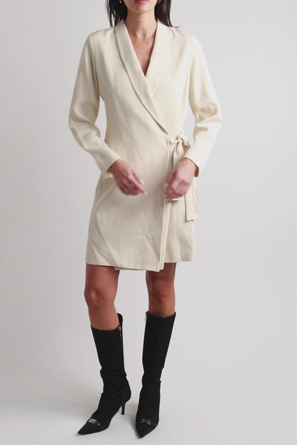 Massimo Dutti Cream Collared Wrap Dress