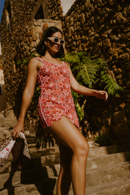 Vintage Hot Pink Crochet Mini Dress